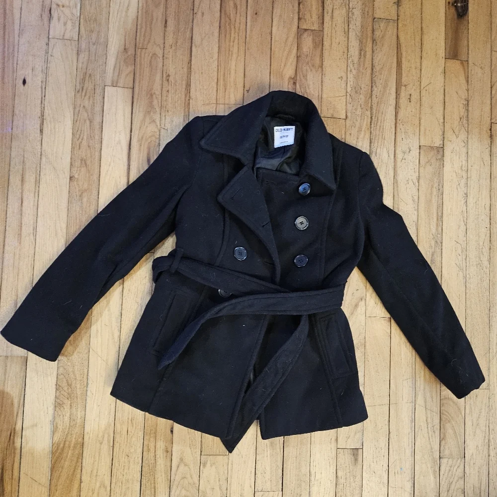 Old Navy Black Belted Pea Coat - Picture 1 of 1